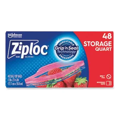 Ziploc® Double Zipper Storage Bags, Triple System Seal, Quart, 9.63″ x 8.5″, Clear, 9/Carton